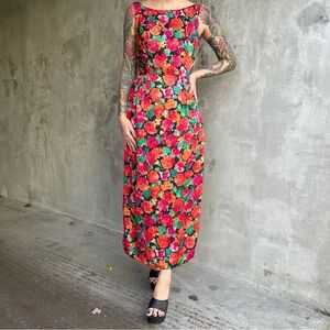 Vintage 60s Floral Silk Embellished Dress